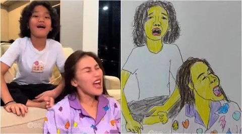Ayu Ting Ting dan Bilqis digambar AA Drawing. (sumber: TikTok/@aa_drawingfunny)