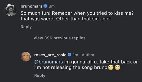 Potret keseruan Rose Blackpink bersama Bruno Mars (Dok/Instagram @roses_are_rosie)