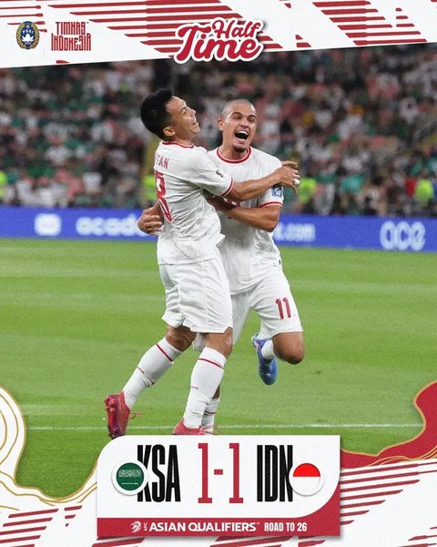 Pertandingan Arab Saudi versus Timnas Indonesia di Kualifikasi Piala Dunia 2026 Zona Asia hari Jumat (06/09/2024) dini hari WIB. (X/Saudi National Team)