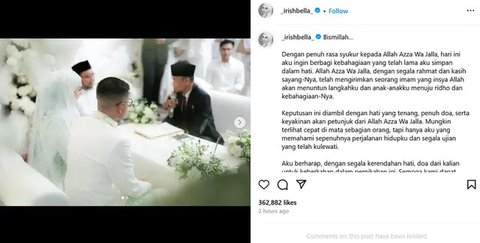 Irish Bella Menikah dengan Haldy Sabri. (Instagram/ shireensungkar)