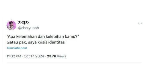 Jawaban Dalam Hati Netizen ketika Wawancara Kerja. (Sumber: X/@tanyarlfes)