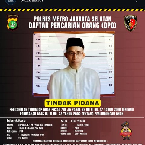 Guru SD Cabul di Jaksel jadi DPO usai 1 Tahun Tersangka, Ini Tampangnya