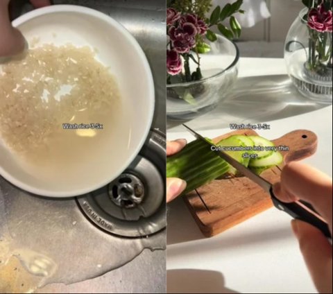 Cuci Beras dan Iris Mentimun (Credit: Tiktok/@arwaakhu)