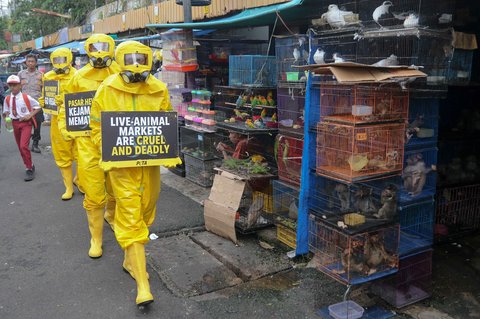 FOTO: Aktivis PETA Gelar Aksi di Jatinegara Tuntut Pasar Hewan Ditutup