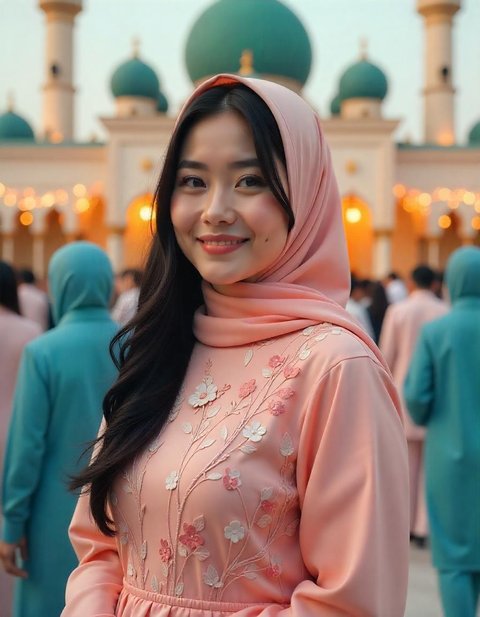 Tren Baju Gamis Warna Peach Blossom untuk Lebaran 2025, Elegan dan Anggun Penuh Bunga