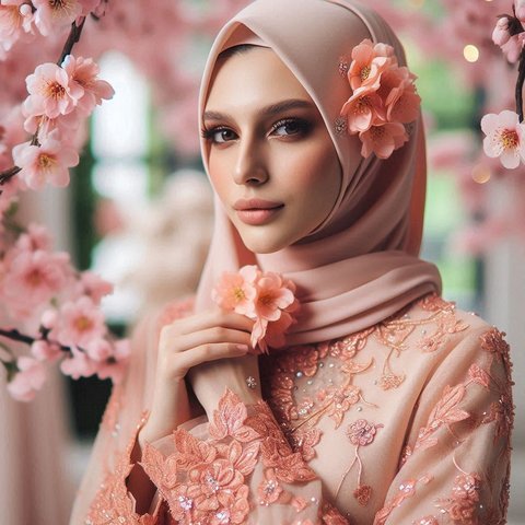 Tren Baju Gamis Warna Peach Blossom untuk Lebaran 2025, Elegan dan Anggun Penuh Bunga