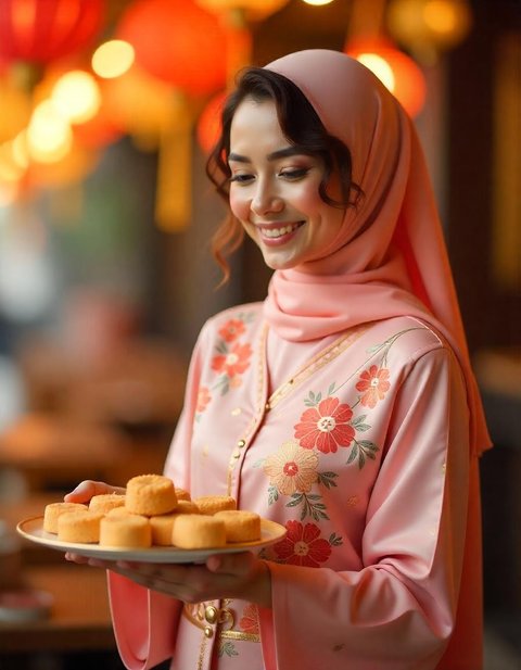 Tren Baju Gamis Warna Peach Blossom untuk Lebaran 2025, Elegan dan Anggun Penuh Bunga