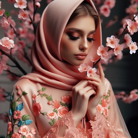 Tren Baju Gamis Warna Peach Blossom untuk Lebaran 2025, Elegan dan Anggun Penuh Bunga