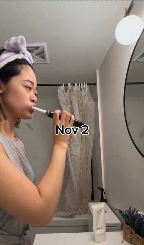 Dan beginilah kamar mandi Gisela. Ada cermin besar seperti banyak kamar mandi lainnya.