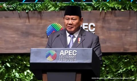 Presiden RI Prabowo Subianto saat menjadi pembicara kunci dalam Konferensi Tingkat Tinggi (KTT) Asia-Pasific Economic Cooperation (APEC) CEO Summit di Lima, Peru, Kamis, 14 November 2024. (Do