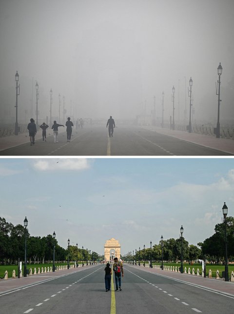 FOTO: Potret India Sebelum dan Setelah Tercekik Polusi Udara Parah, Langit Biru Cerah Berubah Kabut Asap Pekat