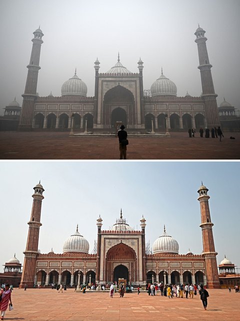 FOTO: Potret India Sebelum dan Setelah Tercekik Polusi Udara Parah, Langit Biru Cerah Berubah Kabut Asap Pekat