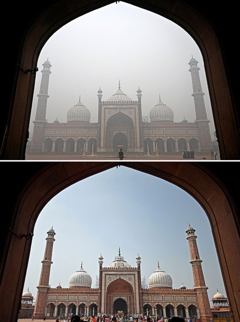 FOTO: Potret India Sebelum dan Setelah Tercekik Polusi Udara Parah, Langit Biru Cerah Berubah Kabut Asap Pekat