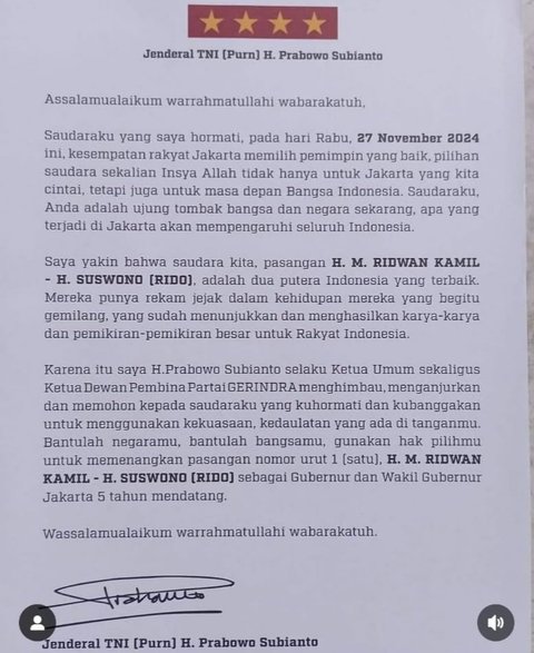 Gerindra Bela Raffi Ahmad soal Surat Prabowo Endorse RK-Suswono Diunggah saat Masa Tenang Pilkada Jakarta