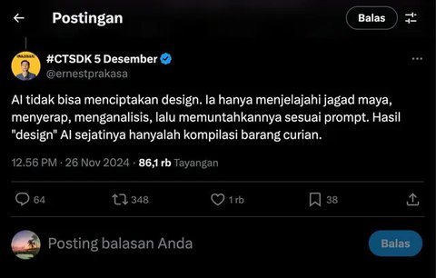 Kabar Cinta Tak Seindah Drama Korea film termahal rumah produksi Imajinari dibenarkan Ernest Prakasa. Film ini dibintangi Jerome Kurnia dan Lutesha. (Foto: Dok. Instagram @ernestprakasa)