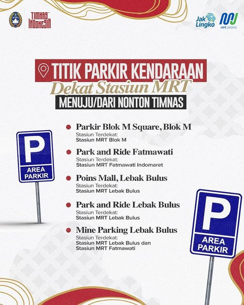 Titik Parkir Kendaraan Saat Nonton Timnas Indonesia di GBK