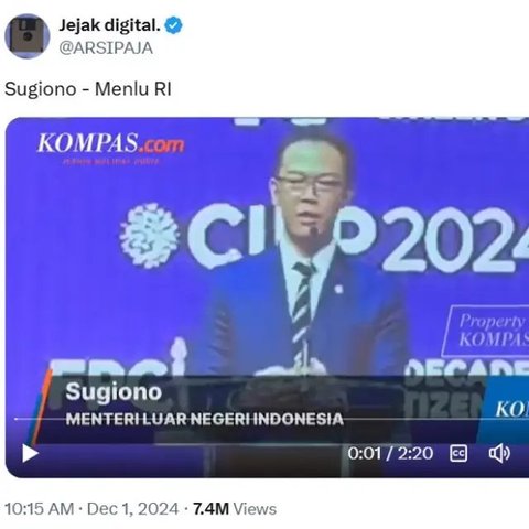 Menteri Luar Negeri RI Sugiono menghadiri acara CIFP 2024 yang diselenggarakan FPCI di The Kasablanka, Jakarta, Sabtu (30/11/2024). (Liputan6.com/Benedikta Miranti)