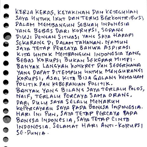 Tom Lembong Kembali Tulis Surat dari Penjara, Singgung Pemberantasan Korupsi