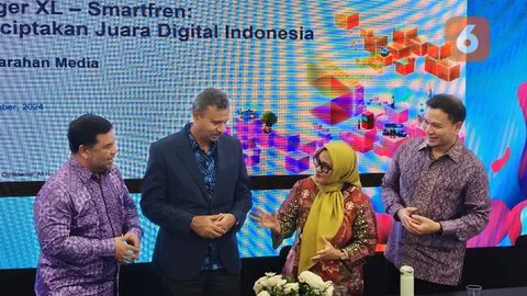Pengumuman merger XL - Smartfren yang dilakukan di Jakarta, Rabu (11/12/2024). (Liputan6.com/Agustinus M. Damar)