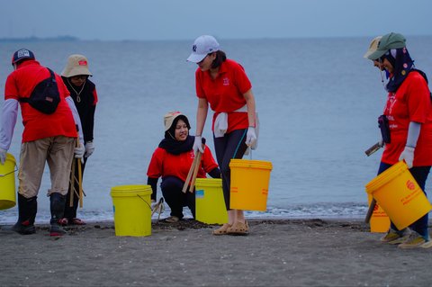 FOTO: Aksi Relawan Bersih-Bersih Pantai Tanjung Pasir, Kumpulkan Sampah Ratusan Kilogram