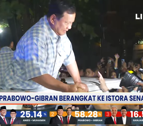 7 Portraits of Prabowo Subianto and Gibran Rakabuming Raka Heading to Istora Senayan, Kissing a Toddler from the Top of the Car