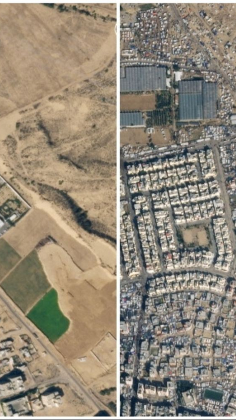 Foto-Foto Perbedaan Kondisi Sebelum dan Sesudah Migrasi Warga Palestina di Rafah yang Tertangkap Citra Satelit Maxar