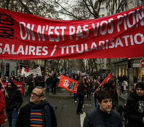 Para guru di Paris menggelar aksi mogok mengajar. Mereka protes terhadap Menteri Pendidikan yang kontroversi. Aksi yang serentak digelar di beberapa kota lainnya ini dilakukan setelah seruan dari serikat pekerja pendidikan di Prancis.