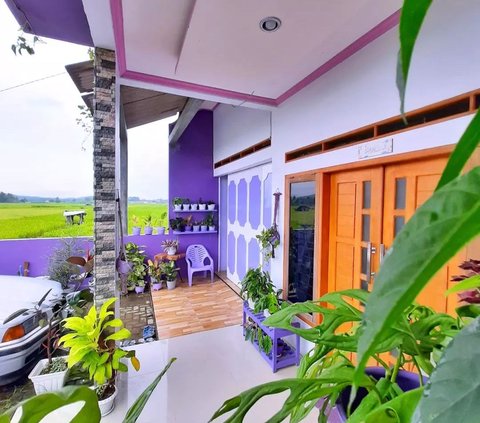 Portrait of a Serene Purple House by the Rice Field, Far from Neighbors