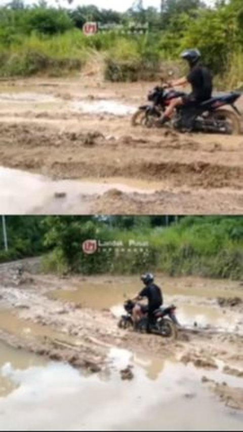 Viral Pemotor Lewati Jalan Utama yang Becek dan Berlumpur, Bikin Heran Warganet