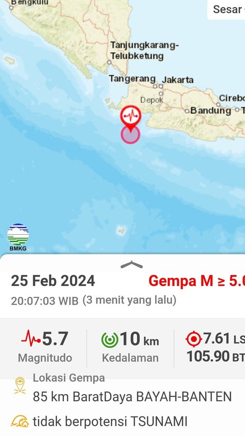 Gempa 5,7 Magnitudo Guncang Bayah Banten, Warga: Guncangan Terasa 10 Detik