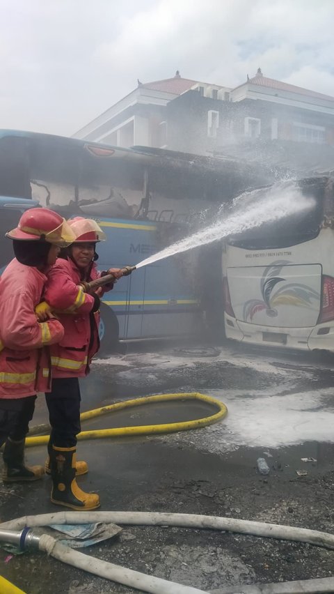 Bengkel di Denpasar Diamuk Si Jago Merah, 5 Bus dan 1 Motor Terbakar<br>