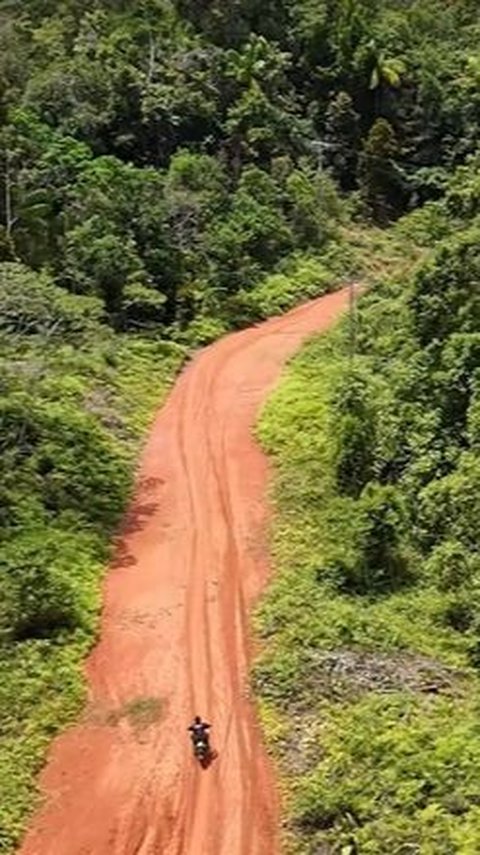 Potret jalanan menuju desa pedalaman Papua yang dituju Bobon dan tim.<br>