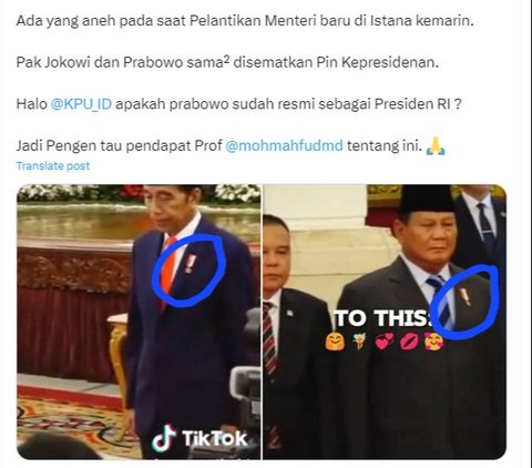 Viral Prabowo Pakai Pin Kepresidenan Seperti Jokowi, Begini Faktanya