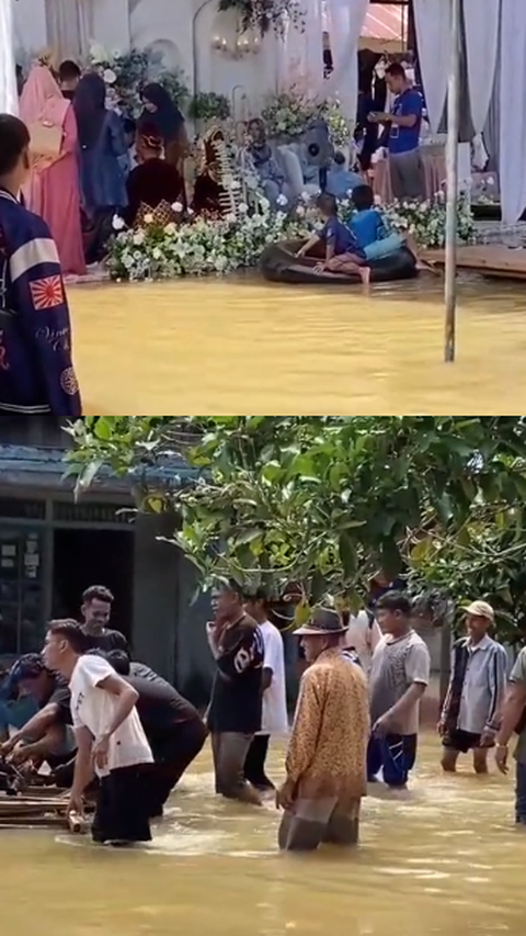 Viral Momen Resepsi Pernikahan di Tengah Banjir, Tamu Tetap Asyik Nikmati Hidangan