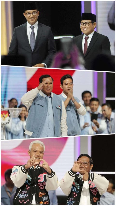 FOTO: Gaya Capres di Debat Kelima: Anies Tebar Senyum, Prabowo Hormat, dan Ganjar Pakai Jaket Varsity 'Sat Set'
