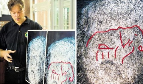 Ketika para arkeolog sedang mencari bangkai kapal di bawah Danau Michigan, mereka menemukan sebuah batu dengan pahatan bergambar mastodon atau sejenis gajah purba. 