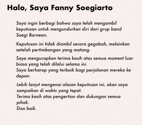 Umumkan Keluar dari Soegi Bornean, Intip Deretan Fakta Fanny Soegiarto