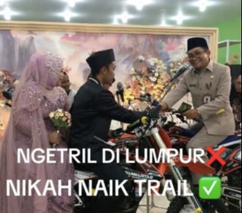 Viral Pengantin Ucap Ijab Kabul di Atas Motor Trail, Momen Sahnya Ditutup dengan Geberan Knalpot