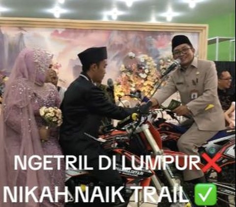 Viral Pengantin Ucap Ijab Kabul di Atas Motor Trail, Momen Sahnya Ditutup dengan Geberan Knalpot