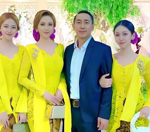 Potret Kombes Pol Slamet Riyadi Diapit 3 Wanita  Cantik Pakai Kebaya Kuning di Pernikahan Putra Rektor Ubhara Jaya Jadi Sorotan