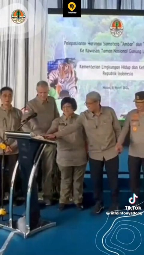 Dan inilah momen Menteri Siti Nurbaya bersama para pejabat penting lainnya saat meresmikan pelepas liaran harimau Sumatra.