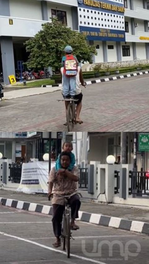 <b>Sempat Viral Ayah Ajak Anak Keliling Kampus dengan Sepeda Tua, Begini Nasib Baik Sang Anak Usai Ketemu Rektor</b><br>