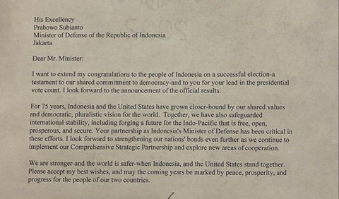 Prabowo berjanji akan terus memperkuat komitmen antar kedua negara, Indonesia dan Amerika Serikat di masa depan.<br>
