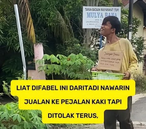 Kemauan Keras Penyandang Disabilitas ini Mencari Uang Halal Panen Pujian, Tulisan Digantung di Lehernya Bikin Sedih