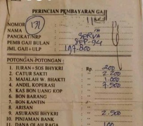 Foto Langka Slip Gaji Polisi Tahun 1994, Jumlah Penghasilan & Banyaknya Potongan Curi Perhatian