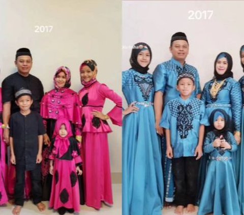 Portrait of a Compact Family Wearing Uniform Clothes During Eid Al-Fitr from 2016 to 2023