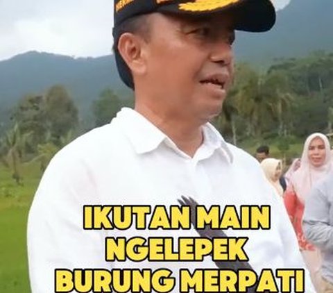 ⁠Pj Bupati Sumedang Herman Suryatman Main Burung di Tengah Sawah, Ternyata Ngelepek Merpati Susah