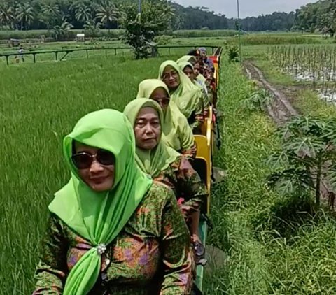 Viral Aksi Rombongan Emak-emak Naik Wahana Kereta di Sawah, Momen Bahagia Curi Perhatian