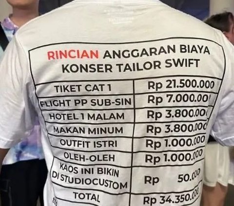 Husband Goes Viral for Accompanying Wife to Taylor Swift Concert Wearing a Rp34 Million T-Shirt: 