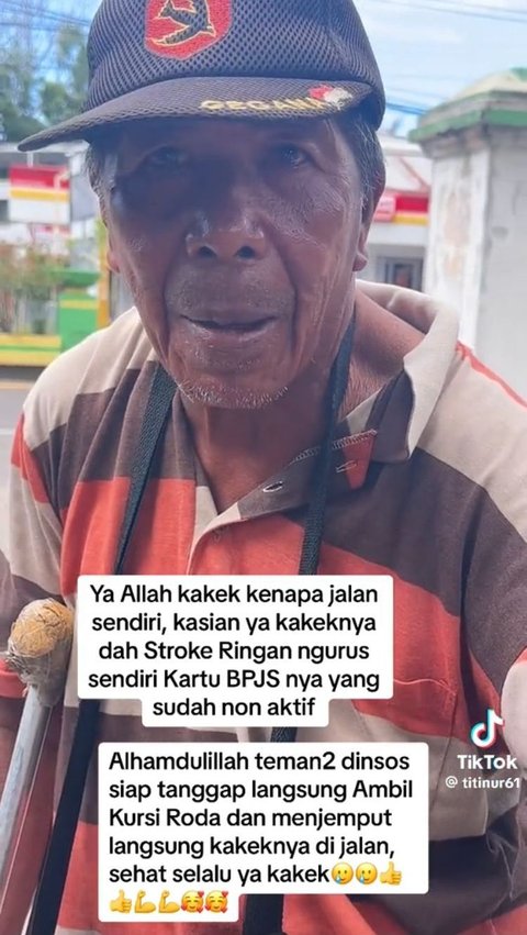 Kakek Alami Stroke Ringan Pakai Tongkat Datang Sendiri ke Dinsos, Akui Ingin Urus BPJS Biar Bisa Berobat